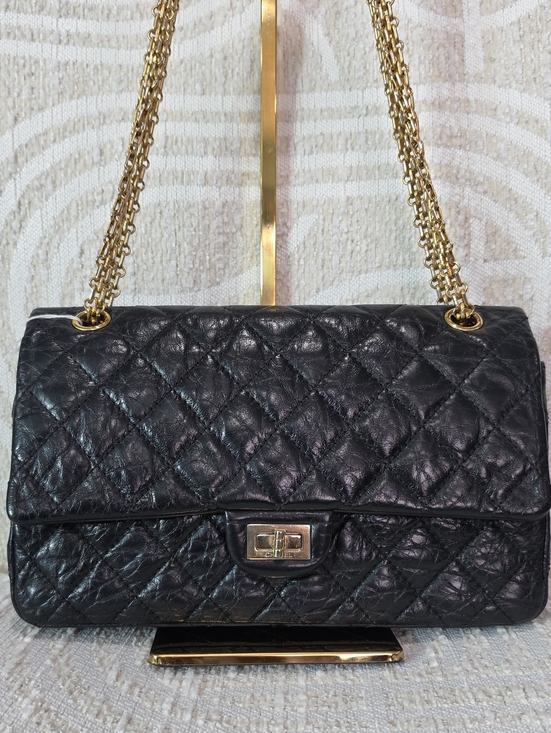 CHANEL Handbags - Chanel 2.55 Reissue Double Flap Black Crinkle Leather Shoulder Bag